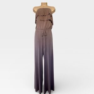 Krisa Women’s Mauve Gray Modal Strapless Ruffle Jumpsuit XS Extra Small